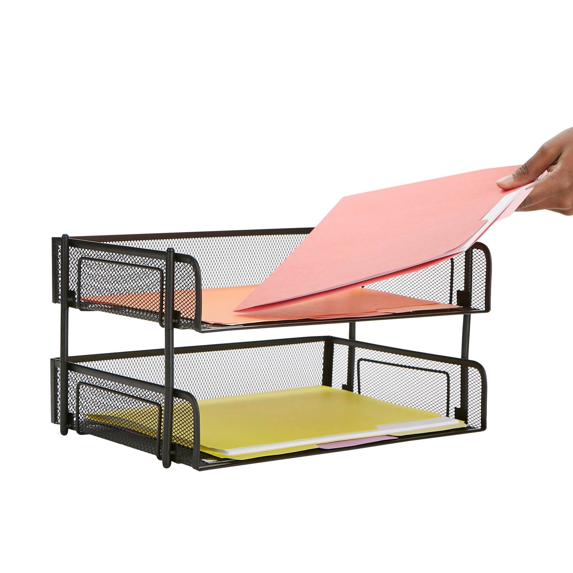 Mind Reader 2 Pack Black Stackable Metal Mesh Organizer